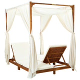 Double Sun Lounger with Curtains & Cushions Solid Acacia Wood - Side View