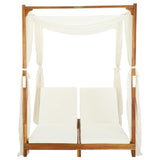 Double Sun Lounger with Curtains & Cushions Solid Acacia Wood