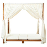Double Sun Lounger with Curtains & Cushions Solid Acacia Wood - 45-Degree Angle