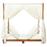 Double Sun Lounger with Curtains & Cushions Solid Acacia Wood - Rear View