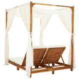 Double Sun Lounger with Curtains & Cushions Solid Acacia Wood - Close-Up Angle