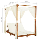 Double Sun Lounger with Curtains & Cushions Solid Acacia Wood - Extra Image