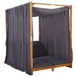 Double Sun Lounger with Curtains & Cushions Solid Acacia Wood