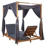 Double Sun Lounger with Curtains & Cushions Solid Acacia Wood - Side View