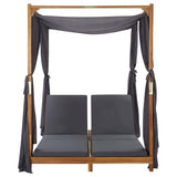 Double Sun Lounger with Curtains & Cushions Solid Acacia Wood