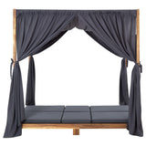 Double Sun Lounger with Curtains & Cushions Solid Acacia Wood