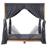 Double Sun Lounger with Curtains & Cushions Solid Acacia Wood