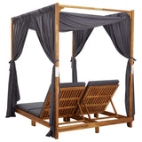 Double Sun Lounger with Curtains & Cushions Solid Acacia Wood - Close-Up Angle