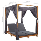 Double Sun Lounger with Curtains & Cushions Solid Acacia Wood - Extra Image