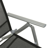 Folding Sun Lounger Textilene and Aluminium Black and Silver - Close-Up Angle