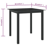 Garden Table Black 80x80x74 cm Aluminium and Glass - 45-Degree Angle