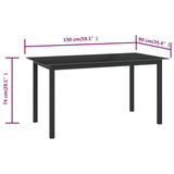 Garden Table Black 150x90x74 cm Aluminium and Glass - 45-Degree Angle