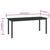 Garden Table Black 190x90x74 cm Aluminium and Glass - 45-Degree Angle