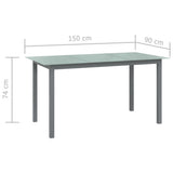 Garden Table Light Grey 150x90x74 cm Aluminium and Glass - 45-Degree Angle
