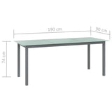 Garden Table Light Grey 190x90x74 cm Aluminium and Glass