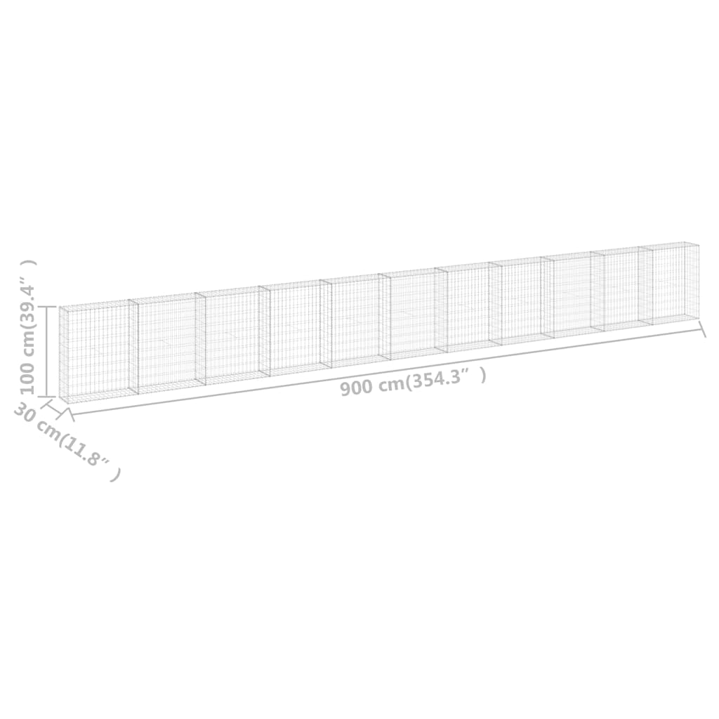 Gabion Wall with Covers Galvanised Steel 900x30x100 cm