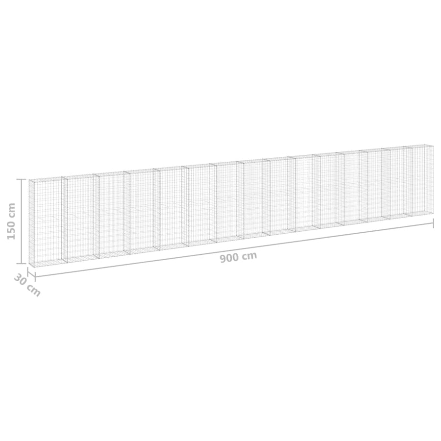 Gabion Wall with Covers Galvanised Steel 900x30x150 cm