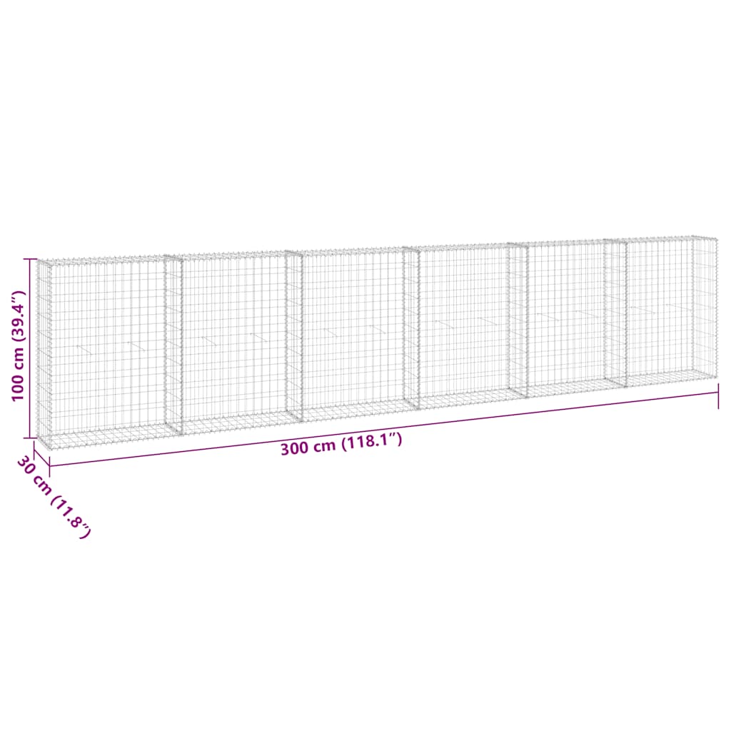 Gabion Wall with Covers Galvanised Steel 300x30x100 cm