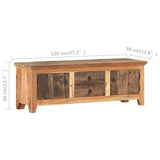 TV Cabinet 120x30x40 cm Solid Acacia Wood and Reclaimed Wood - Low Angle