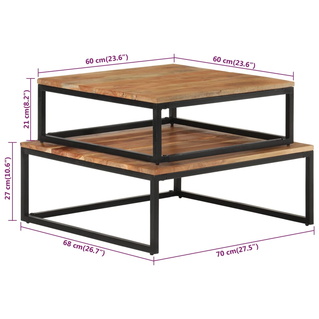 Nesting Coffee Tables 2 Pcs Solid Acacia Wood