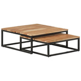 Nesting Coffee Tables 2 Pcs Solid Acacia Wood - Close-Up Angle