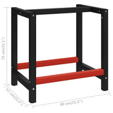 Work Bench Frame Metal 80x57x79 cm Black and Red - Close-Up Angle