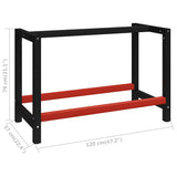 Work Bench Frame Metal 120x57x79 cm Black and Red - Close-Up Angle