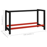 Work Bench Frame Metal 150x57x79 cm Black and Red - Close-Up Angle