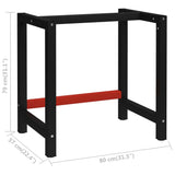 Work Bench Frame Metal 80x57x79 cm Black and Red - Close-Up Angle