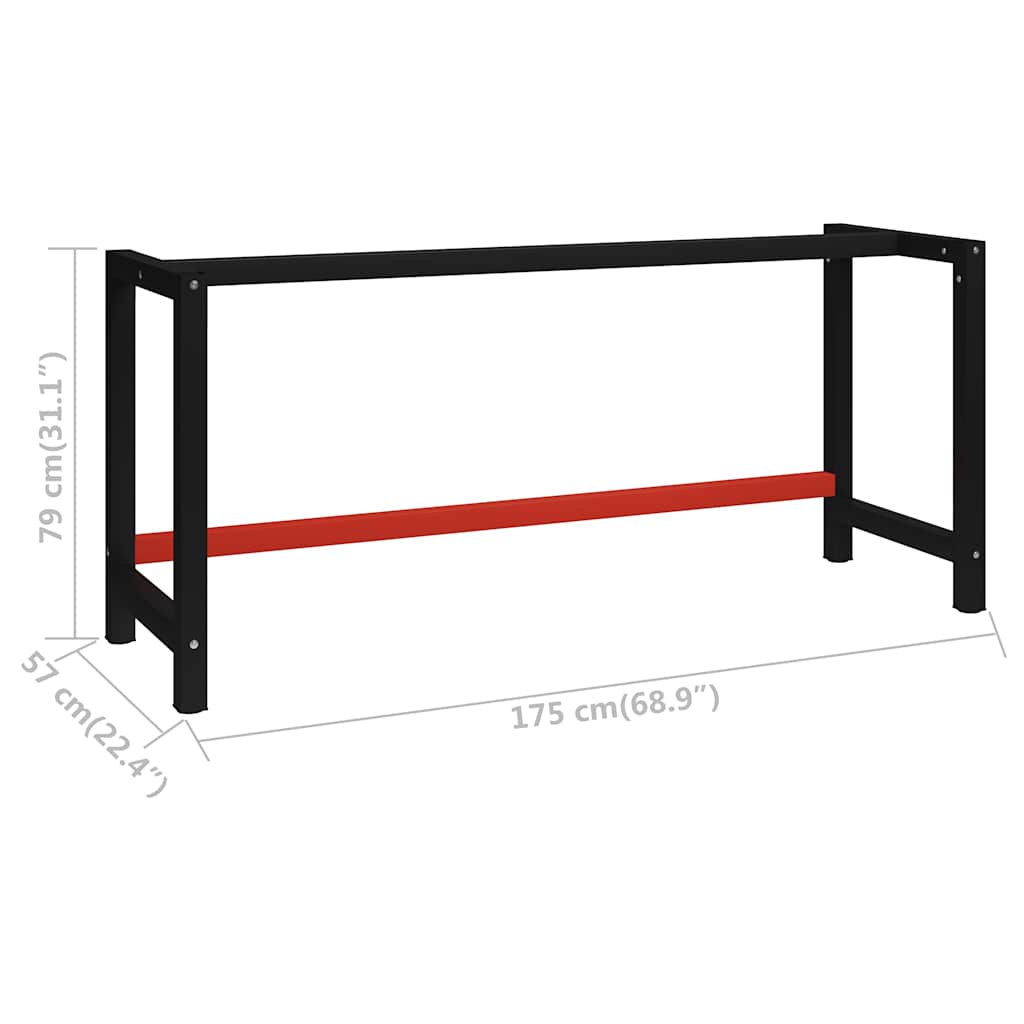Work Bench Frame Metal 175x57x79 cm Black and Red