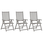 Garden Reclining Chairs 3 pcs Grey Solid Wood Acacia