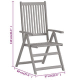 Garden Reclining Chairs 3 pcs Grey Solid Wood Acacia