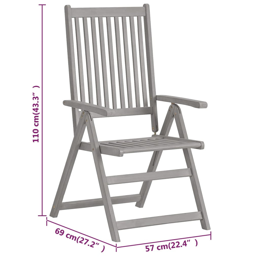 Garden Reclining Chairs 3 pcs Grey Solid Wood Acacia