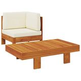 2 Piece Garden Lounge Set with Cream White Cushions Acacia Wood - Front View