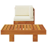 2 Piece Garden Lounge Set with Cream White Cushions Acacia Wood - Side View