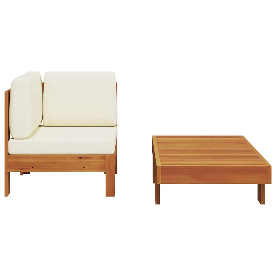 2 Piece Garden Lounge Set with Cream White Cushions Acacia Wood