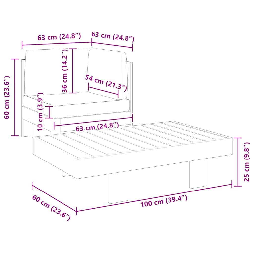 2 Piece Garden Lounge Set with Cream White Cushions Acacia Wood
