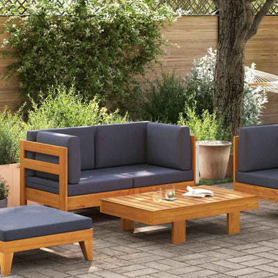 2 Piece Garden Lounge Set with Dark Grey Cushions Acacia Wood