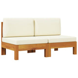 Middle Sofas 2 pcs with Cream White Cushions Solid Acacia Wood