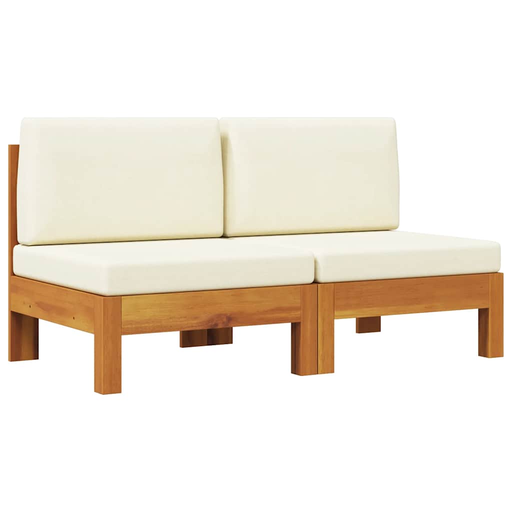 Middle Sofas 2 pcs with Cream White Cushions Solid Acacia Wood