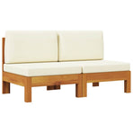 Middle Sofas 2 pcs with Cream White Cushions Solid Acacia Wood