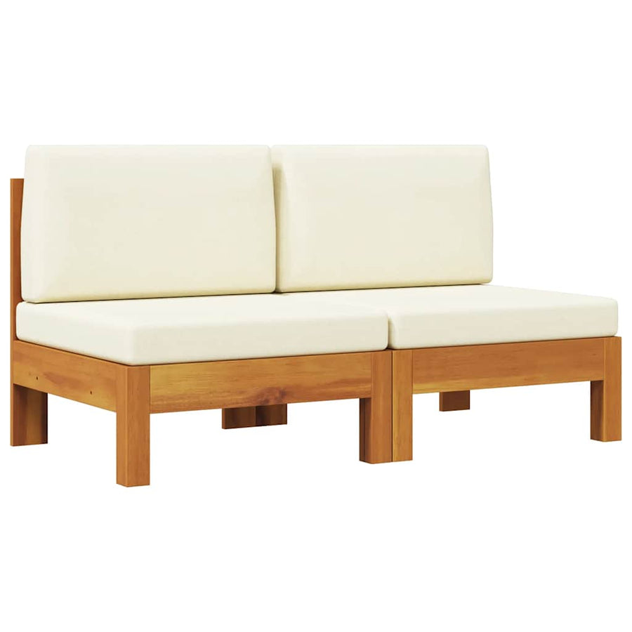 Middle Sofas 2 pcs with Cream White Cushions Solid Acacia Wood