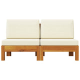 Middle Sofas 2 pcs with Cream White Cushions Solid Acacia Wood