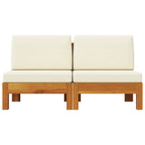 Middle Sofas 2 pcs with Cream White Cushions Solid Acacia Wood - Side View