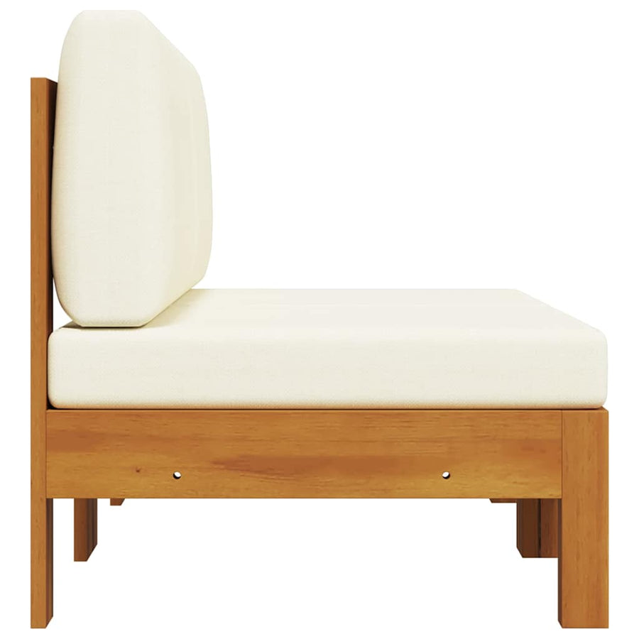 Middle Sofas 2 pcs with Cream White Cushions Solid Acacia Wood