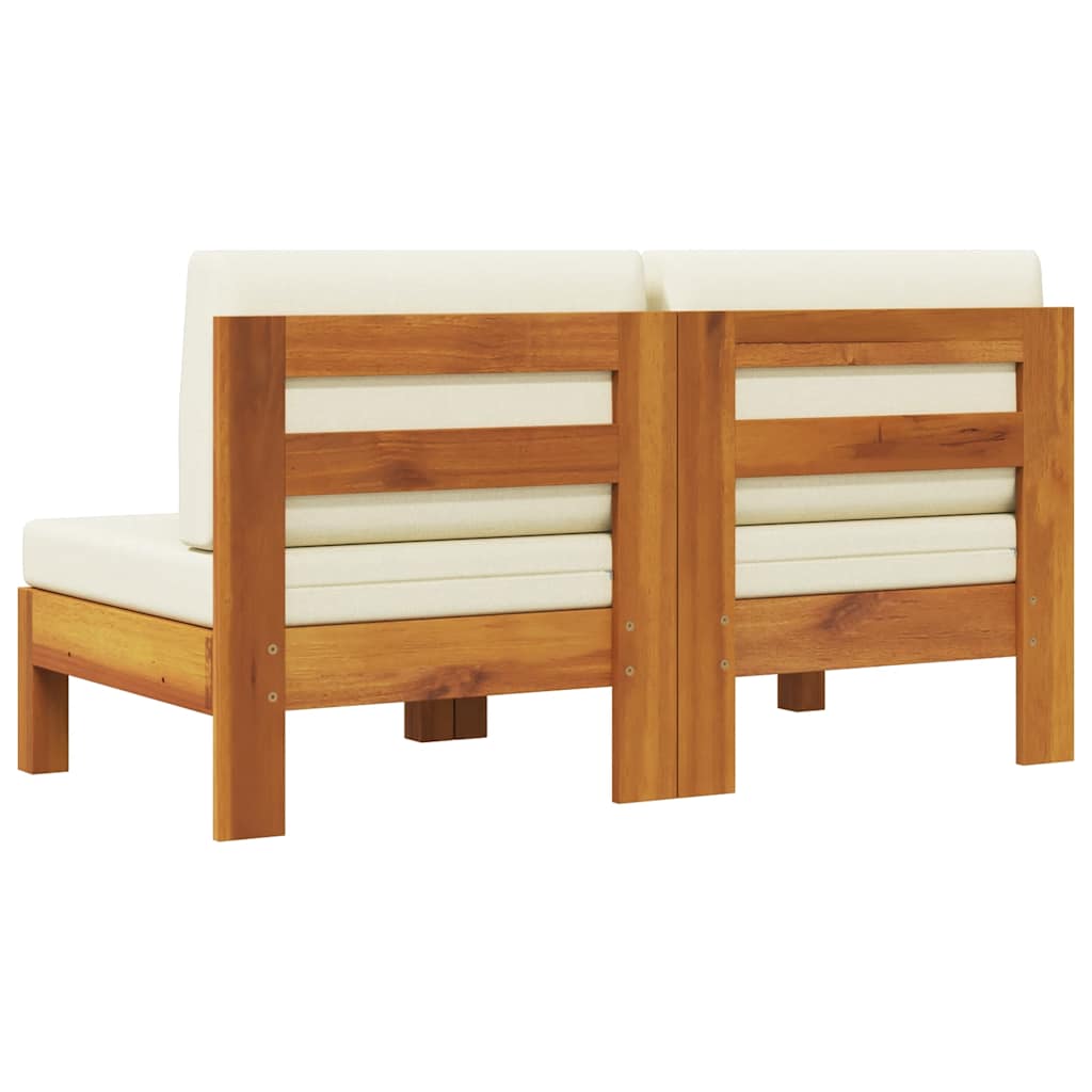 Middle Sofas 2 pcs with Cream White Cushions Solid Acacia Wood