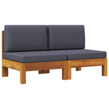 Middle Sofas 2 pcs with Dark Grey Cushions Solid Acacia Wood - Front View