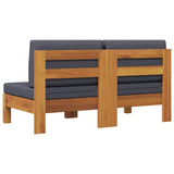 Middle Sofas 2 pcs with Dark Grey Cushions Solid Acacia Wood - 45-Degree Angle