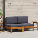 Middle Sofas 2 pcs with Dark Grey Cushions Solid Acacia Wood
