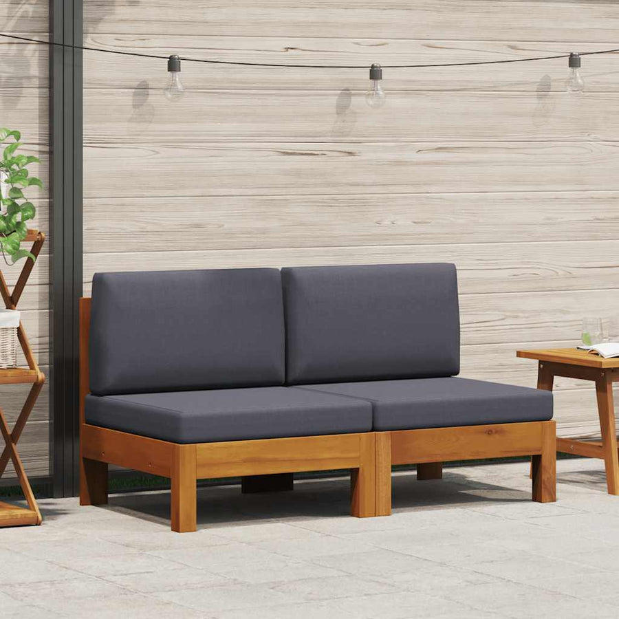 Middle Sofas 2 pcs with Dark Grey Cushions Solid Acacia Wood